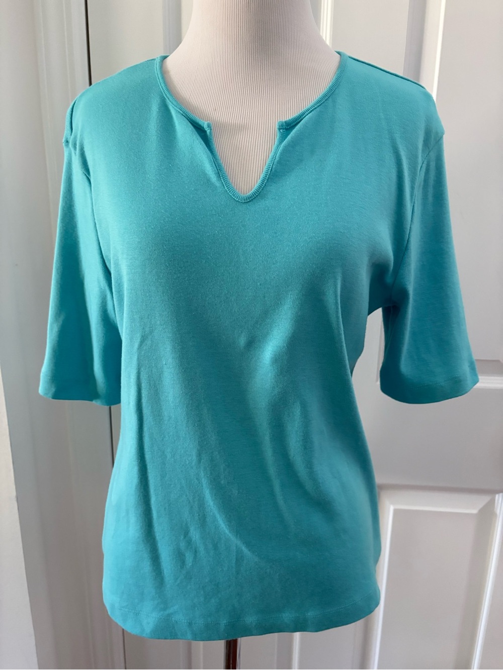 Brooks Brothers Teal Notch-Neck Short Sleeve Top Sz L